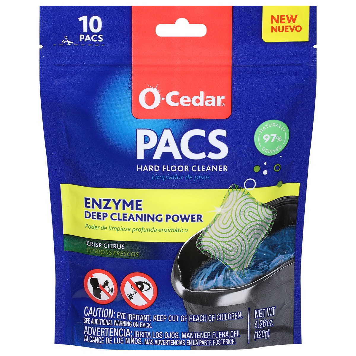 slide 1 of 9, O-Cedar Pacs Crisp Citrus Hard Floor Cleaner 10 ea, 10 ct
