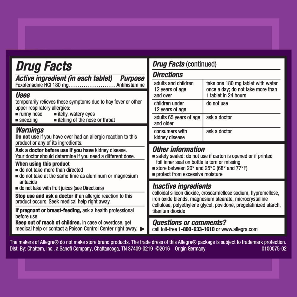 slide 2 of 6, Allegra Tablets 24 Hrs Non-Drowsy Indoor/Outdoor Allergy Relief 15 ea, 15 ct