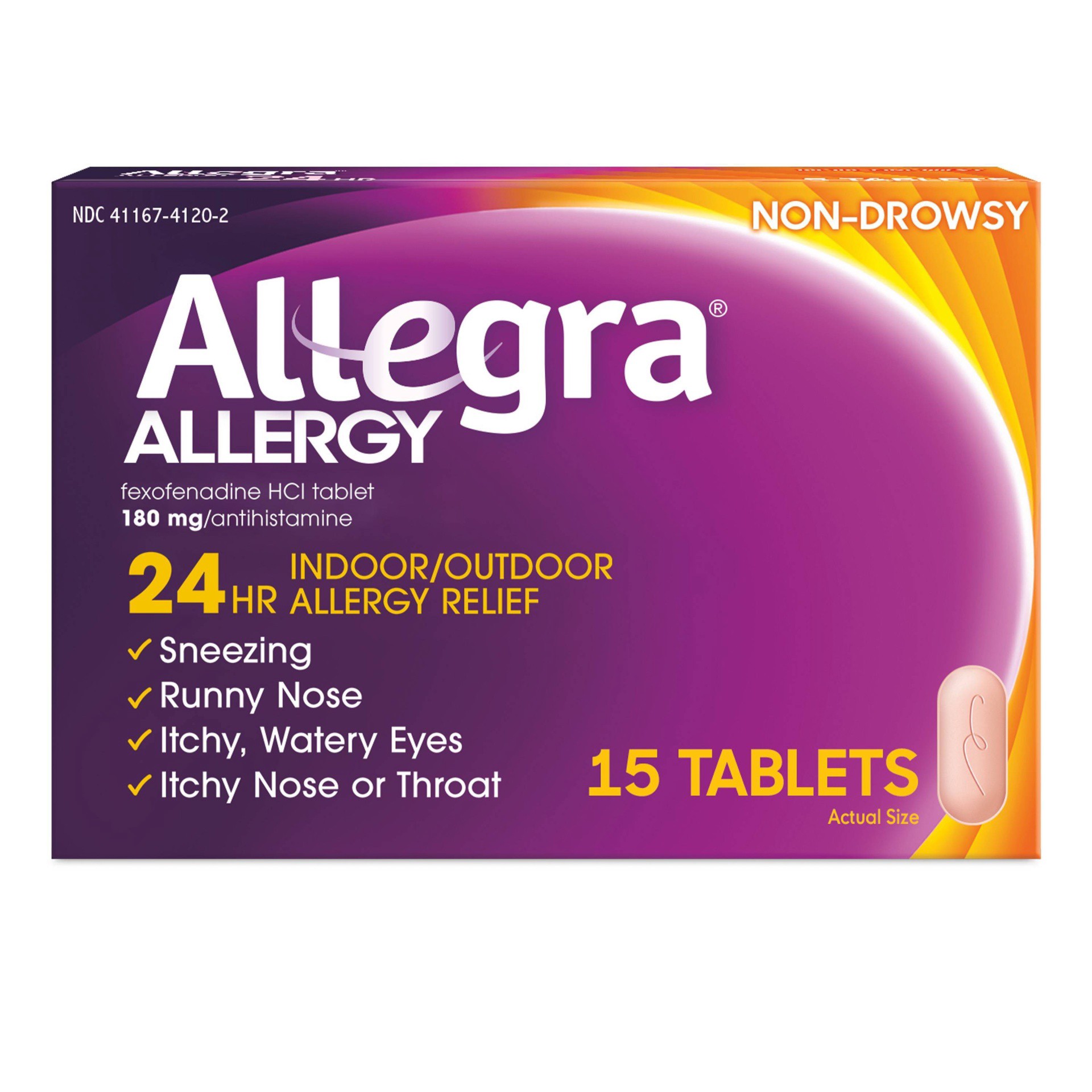 slide 1 of 6, Allegra Tablets 24 Hrs Non-Drowsy Indoor/Outdoor Allergy Relief 15 ea, 15 ct