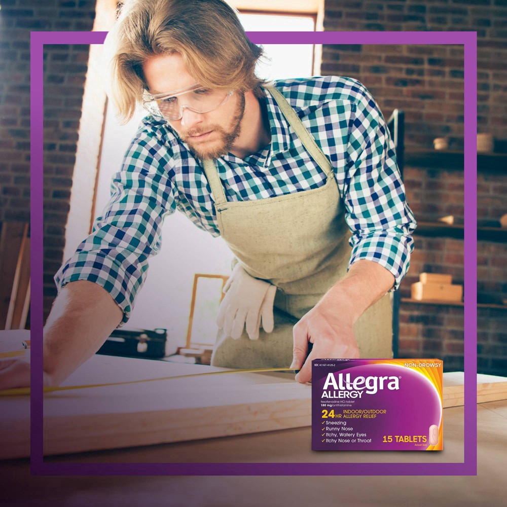 slide 3 of 6, Allegra Tablets 24 Hrs Non-Drowsy Indoor/Outdoor Allergy Relief 15 ea, 15 ct