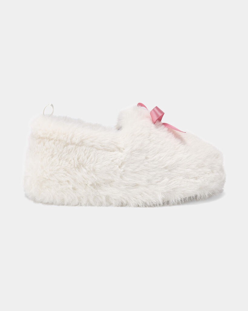 slide 6 of 6, Carter's Girls Fuzzy Bow Slippers - Cream/Pink Ivory XXL, 1 ct
