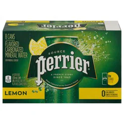 Perrier Sparkling Water Lemon Flavored, 11.15 FL OZ Sleek Cans ( 8 Count)