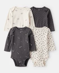 Carter's Baby Girl 4-Pack Sheep Print Long-Sleeve Multipack Bodysuits - Black/White Multi 24M