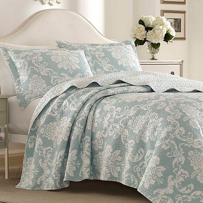 slide 2 of 2, Laura Ashley Venetia Reversible Full/Queen Quilt Set - Blue, 3 ct