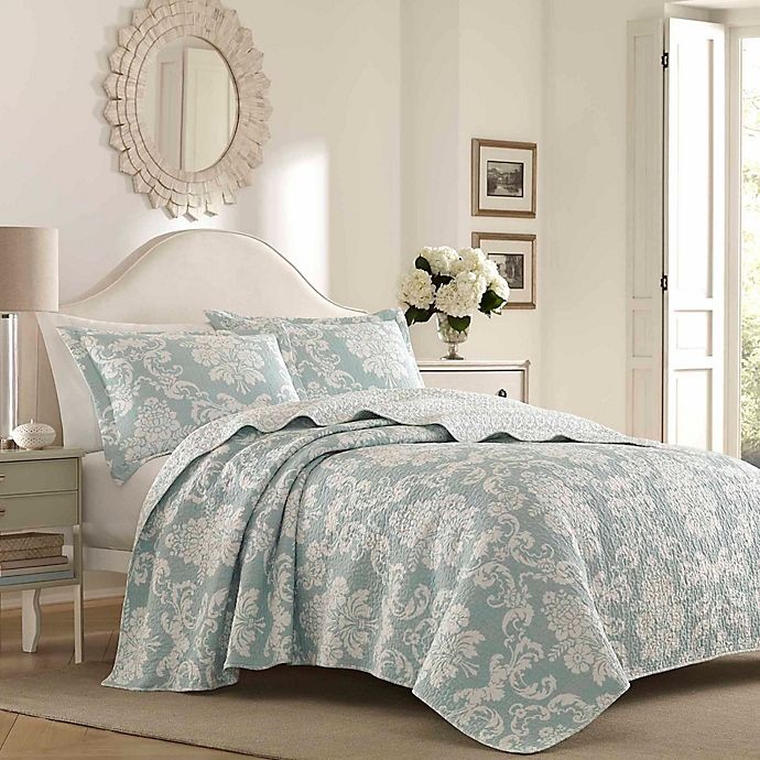 slide 1 of 2, Laura Ashley Venetia Reversible Full/Queen Quilt Set - Blue, 3 ct