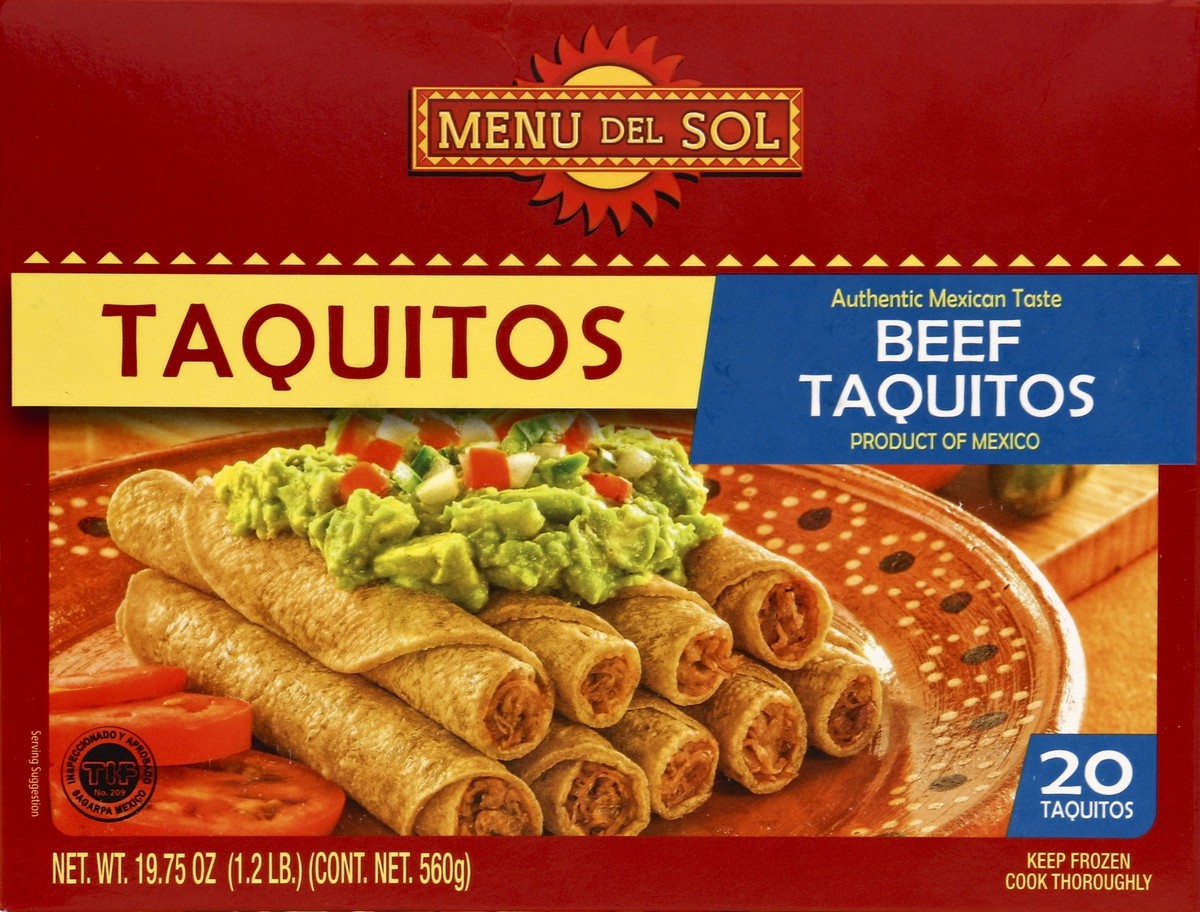 slide 1 of 5, Menu Del Sol Beef Taquitos 20Ct, 18 oz