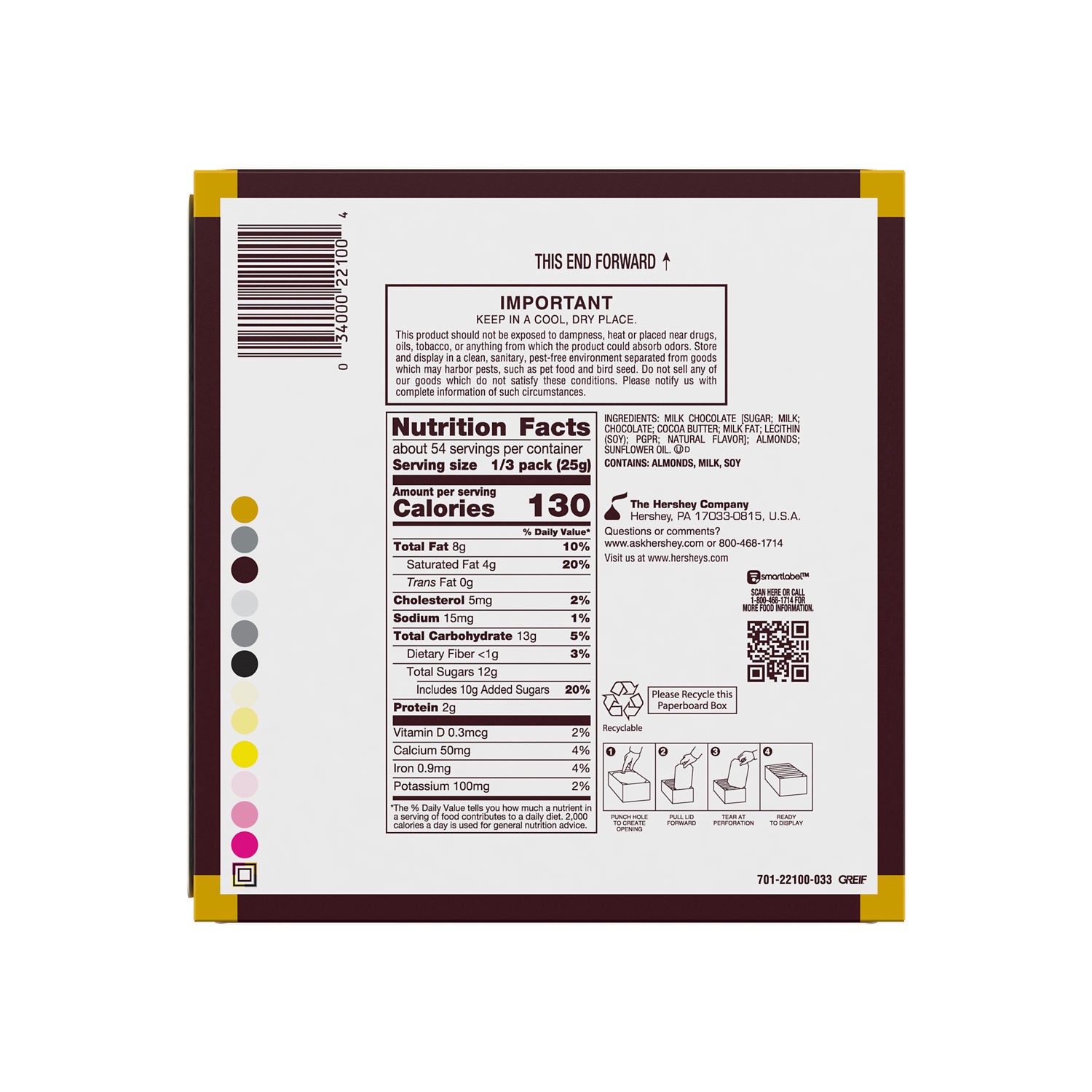 slide 6 of 6, Hershey's Milk Chocolate with Whole Almonds King 18 - 2.6 oz Bars, 18 ct