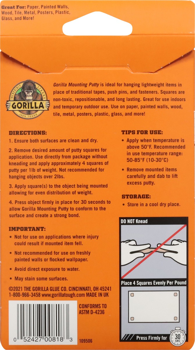 slide 5 of 11, Gorilla Removable Mounting Putty 84 ea, 84 ct