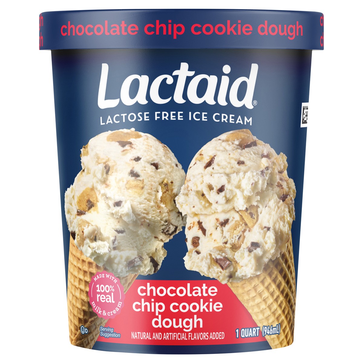 slide 1 of 9, Lactaid Chocolate Chip Cookie Dough Ice Cream, 1 Quart, 1 qt