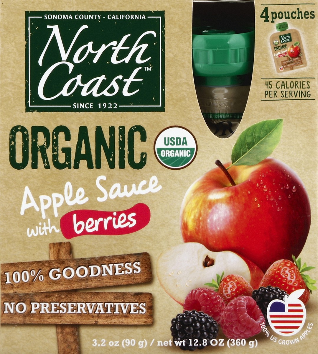 slide 4 of 4, North Coast Organic Applesauce With Berries, 4 ct; 3.2 oz