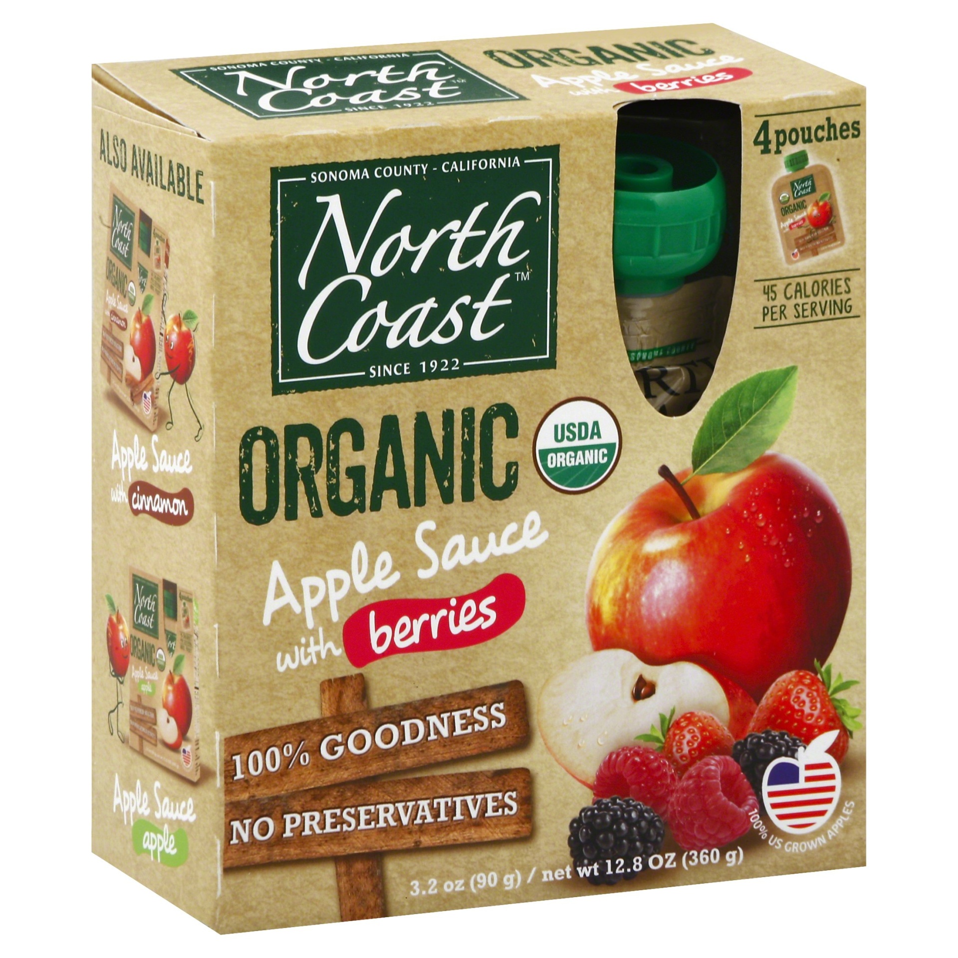 slide 1 of 4, North Coast Organic Applesauce With Berries, 4 ct; 3.2 oz