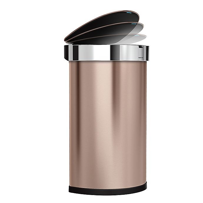 slide 2 of 4, simplehuman Fingerprint-Proof Semi-Round Sensor Trash Can - Rose Gold, 45 liter