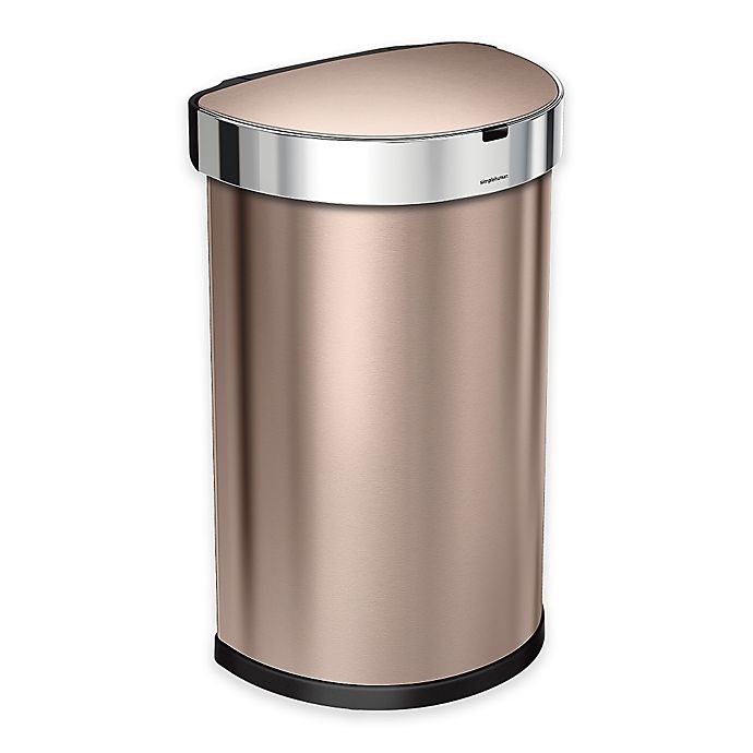 slide 1 of 4, simplehuman Fingerprint-Proof Semi-Round Sensor Trash Can - Rose Gold, 45 liter