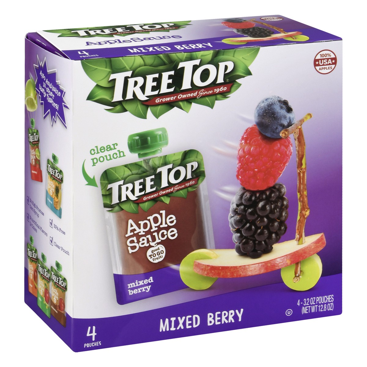 slide 13 of 13, Tree Top Mixed Berry Apple Sauce 4 ea, 4 ct