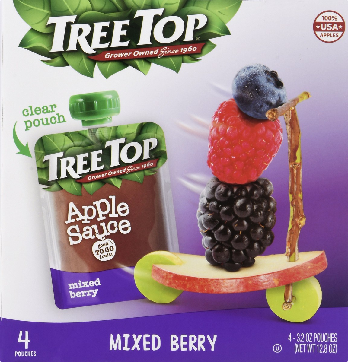 slide 7 of 13, Tree Top Mixed Berry Apple Sauce 4 ea, 4 ct