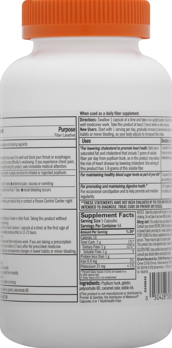 slide 6 of 10, CVS Health Natural Daily Fiber Capsules, 320 Ct, 1 ct