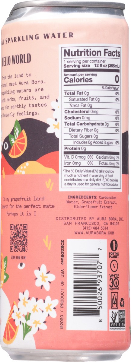 slide 8 of 9, Aura Bora Elderflower Grapefruit Sparkling Water- 12 fl oz,