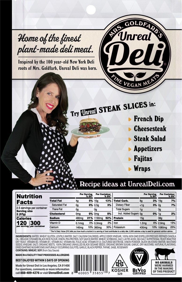 slide 2 of 3, Unreal Deli STEAK SLICES - Plant Based Deli Meat - SLICES, 1 ct