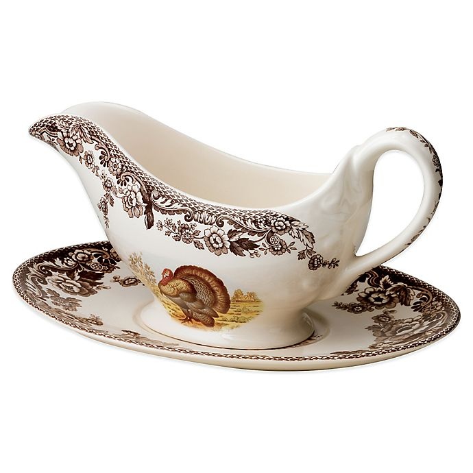 slide 1 of 4, Spode Woodland Turkey Sauceboat and Stand, 1 ct