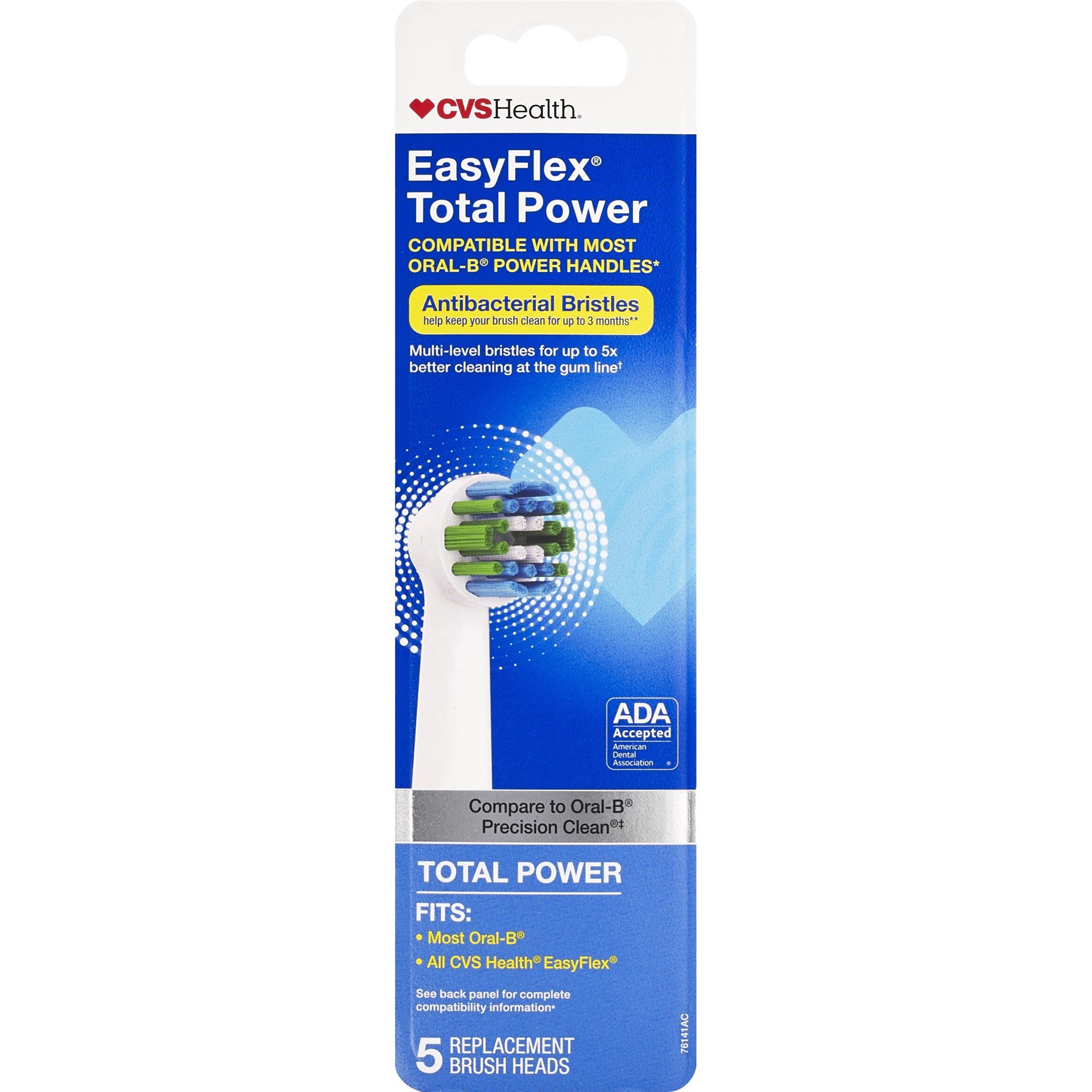 slide 1 of 1, CVS Health Easyflex Total Power Anti-Bacterial Replacement Brush Heads, 5 Ct, 1 ct