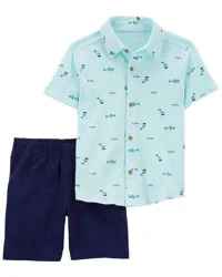 Carters Baby 2-Piece Fish Button-Front Shirt & Short Set Blue 24M