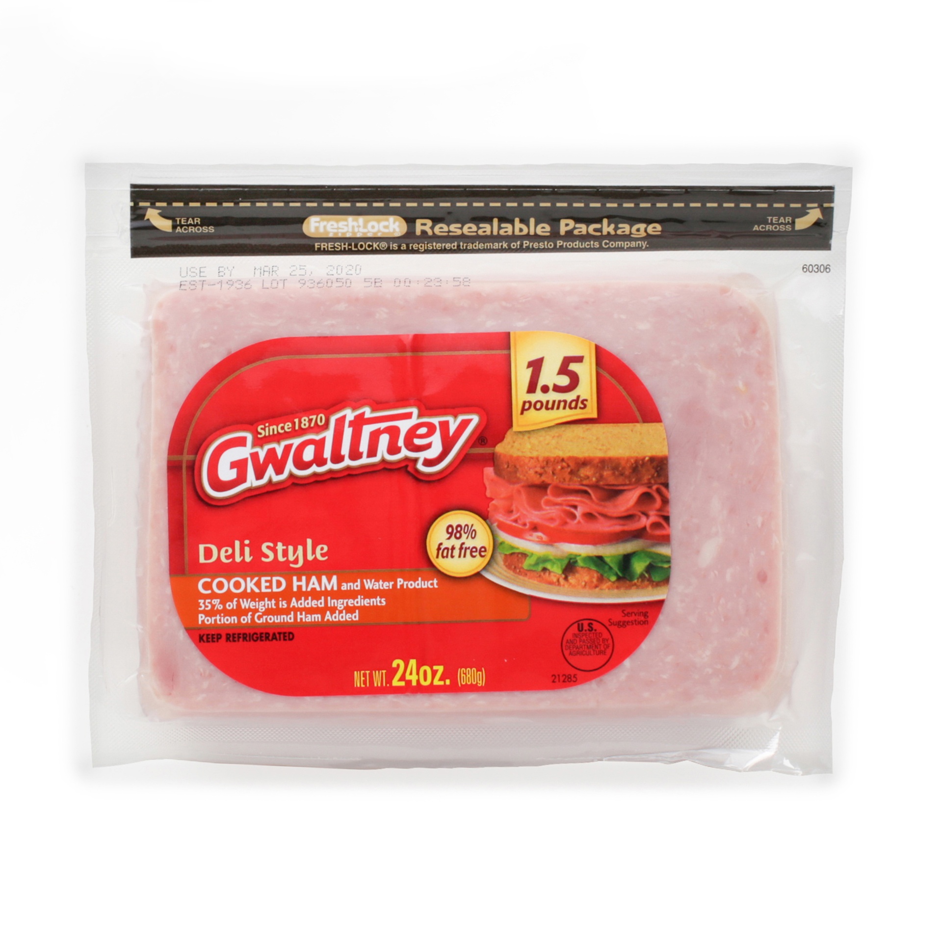 slide 1 of 1, Gwaltney Cooked Ham, 24 oz