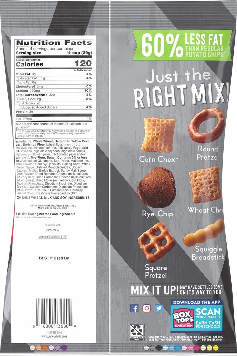 slide 7 of 14, Chex Mix Snack Mix, Bold Party Blend, Savory Snack Bag, Family Size, 15 oz, 15 oz