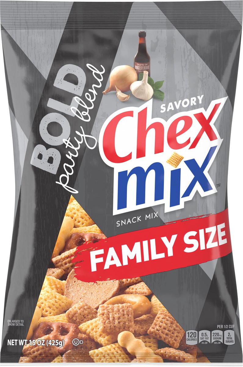 slide 2 of 14, Chex Mix Snack Mix, Bold Party Blend, Savory Snack Bag, Family Size, 15 oz, 15 oz