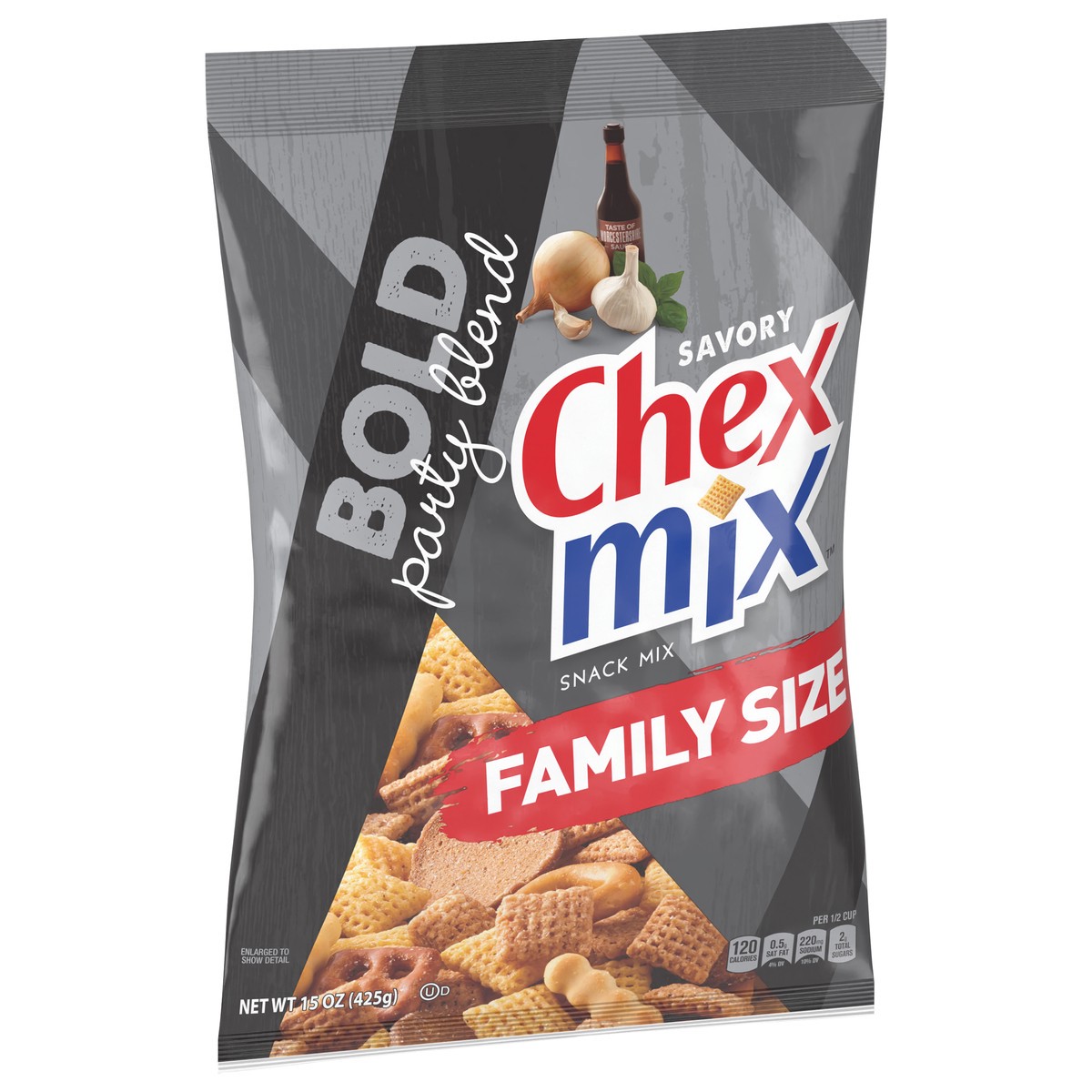 slide 10 of 14, Chex Mix Snack Mix, Bold Party Blend, Savory Snack Bag, Family Size, 15 oz, 15 oz