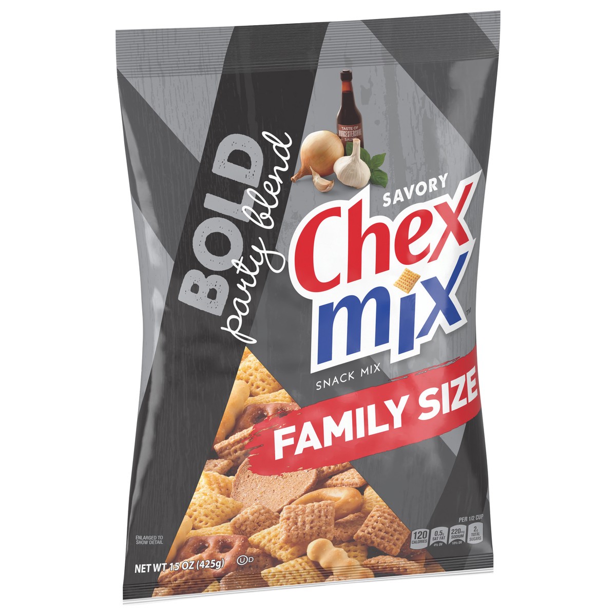 slide 6 of 14, Chex Mix Snack Mix, Bold Party Blend, Savory Snack Bag, Family Size, 15 oz, 15 oz