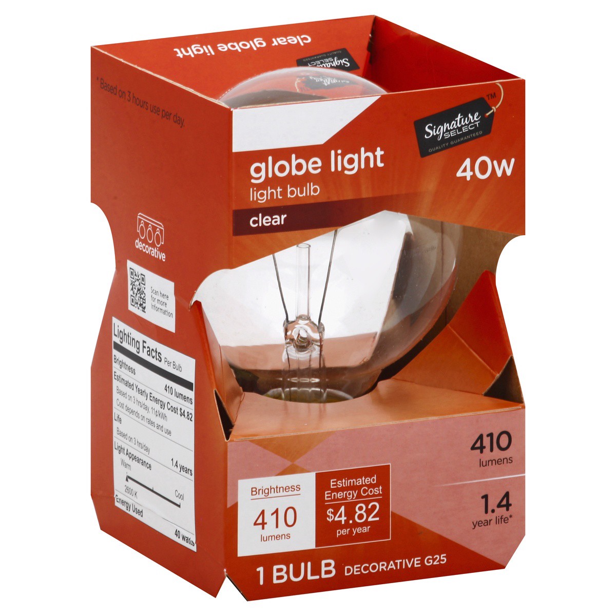 slide 1 of 4, Signature Home Light Bulb Globe Clear 40 Watts 3-1/8 Inch, 1 ct