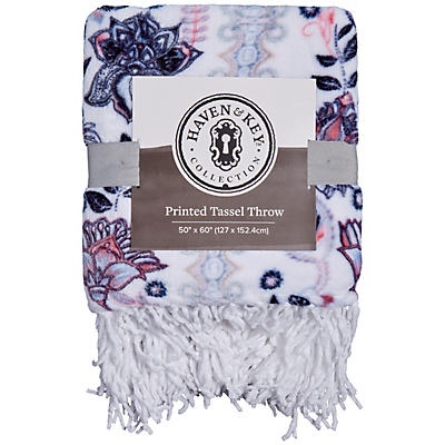 slide 1 of 1, Haven & Key Paisley Stripe Floral Tassel Throw, 50 in x 60 in