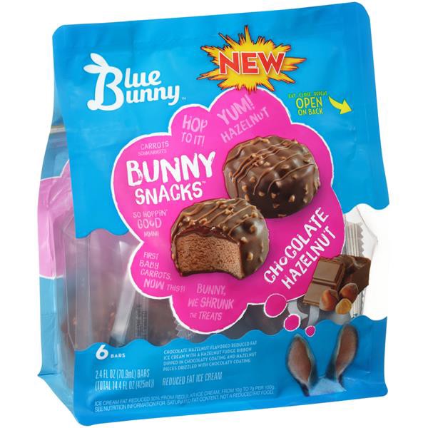 slide 1 of 1, Blue Bunny Bunny Snacks Reduced Fat Chocolate Hazelnut Ice Cream Bars, 6 ct; 2.4 oz