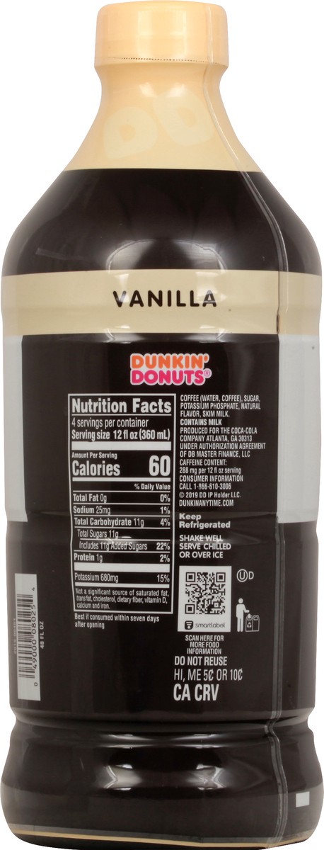 slide 2 of 7, Dunkin' Iced Coffee Vanilla Coffee Beverage - 48 oz, 48 oz