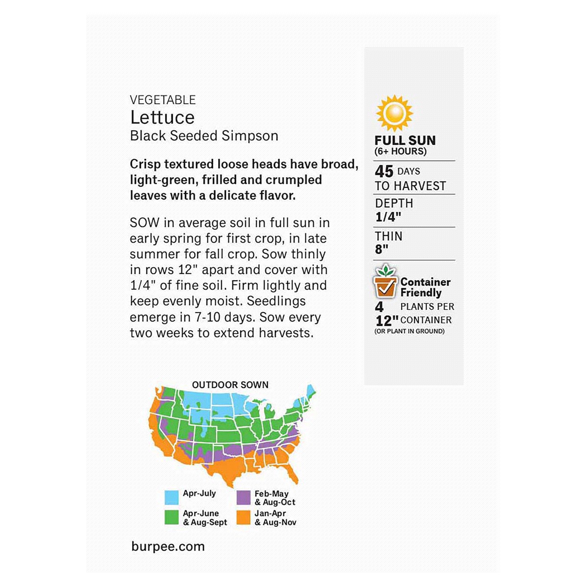 slide 5 of 5, Burpee Lettuce Leaf Black Seeded Simpson Seeds, 1 ct