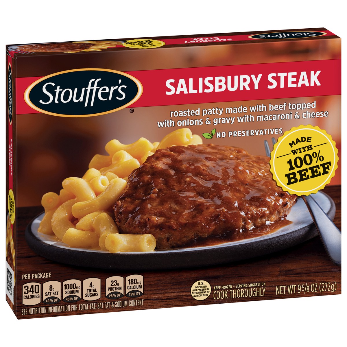 slide 2 of 9, Stouffer's Salisbury Steak Individual Frozen Meal, 9.62 oz