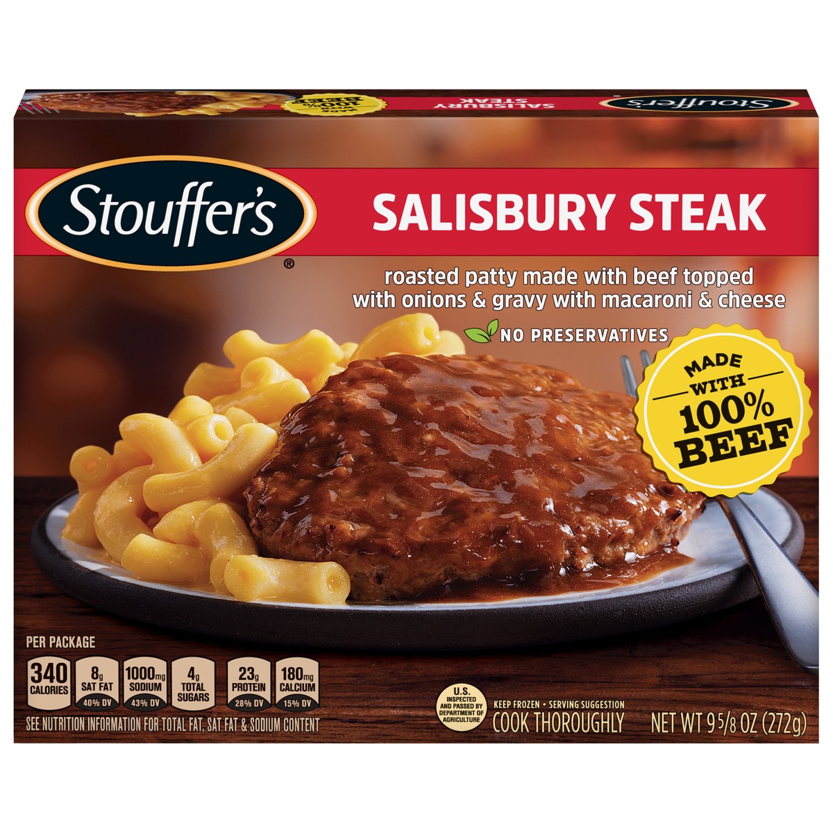slide 1 of 9, Stouffer's Salisbury Steak Individual Frozen Meal, 9.62 oz
