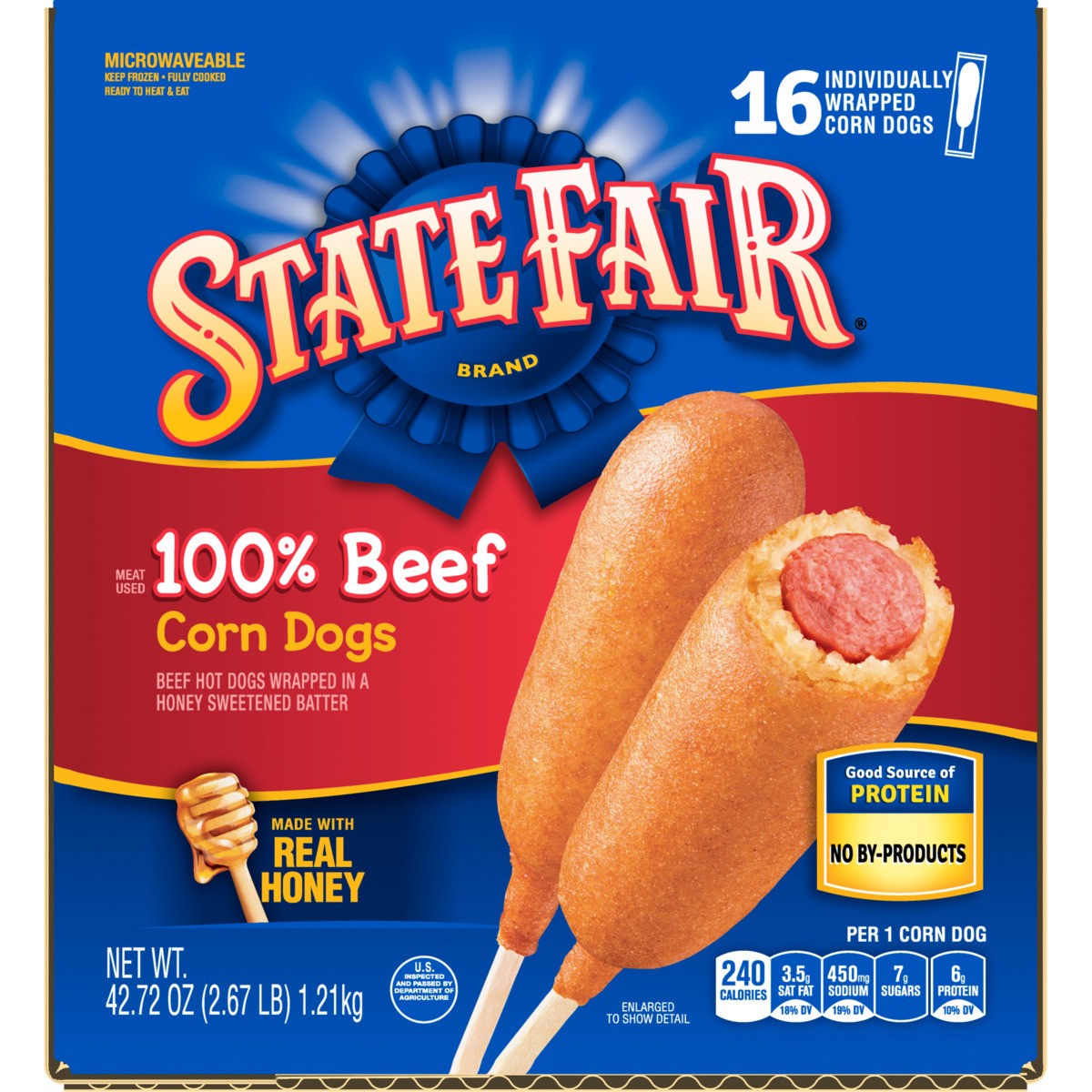 slide 4 of 9, State Fair Beef Corn Dogs, Individually Wrapped, Frozen, 16 Count, 1.21 kg