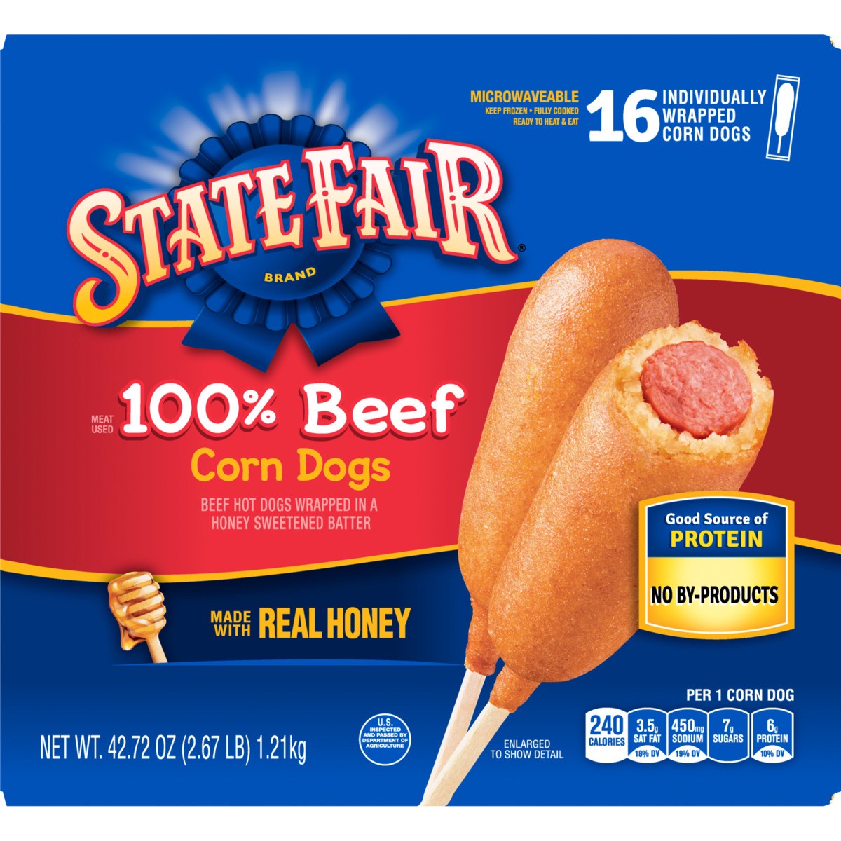 slide 5 of 9, State Fair Beef Corn Dogs, Individually Wrapped, Frozen, 16 Count, 1.21 kg