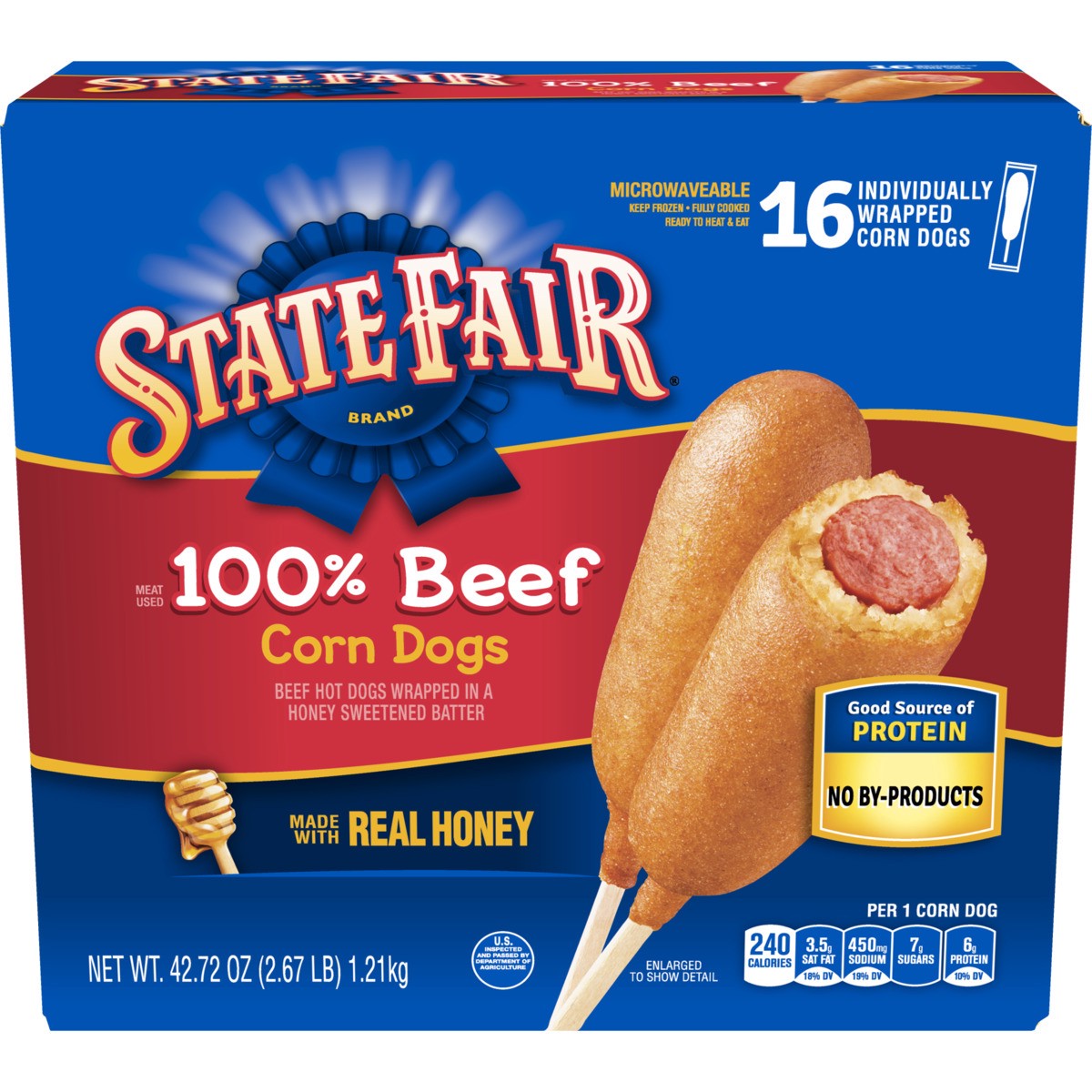 slide 1 of 9, State Fair Beef Corn Dogs, Individually Wrapped, Frozen, 16 Count, 1.21 kg
