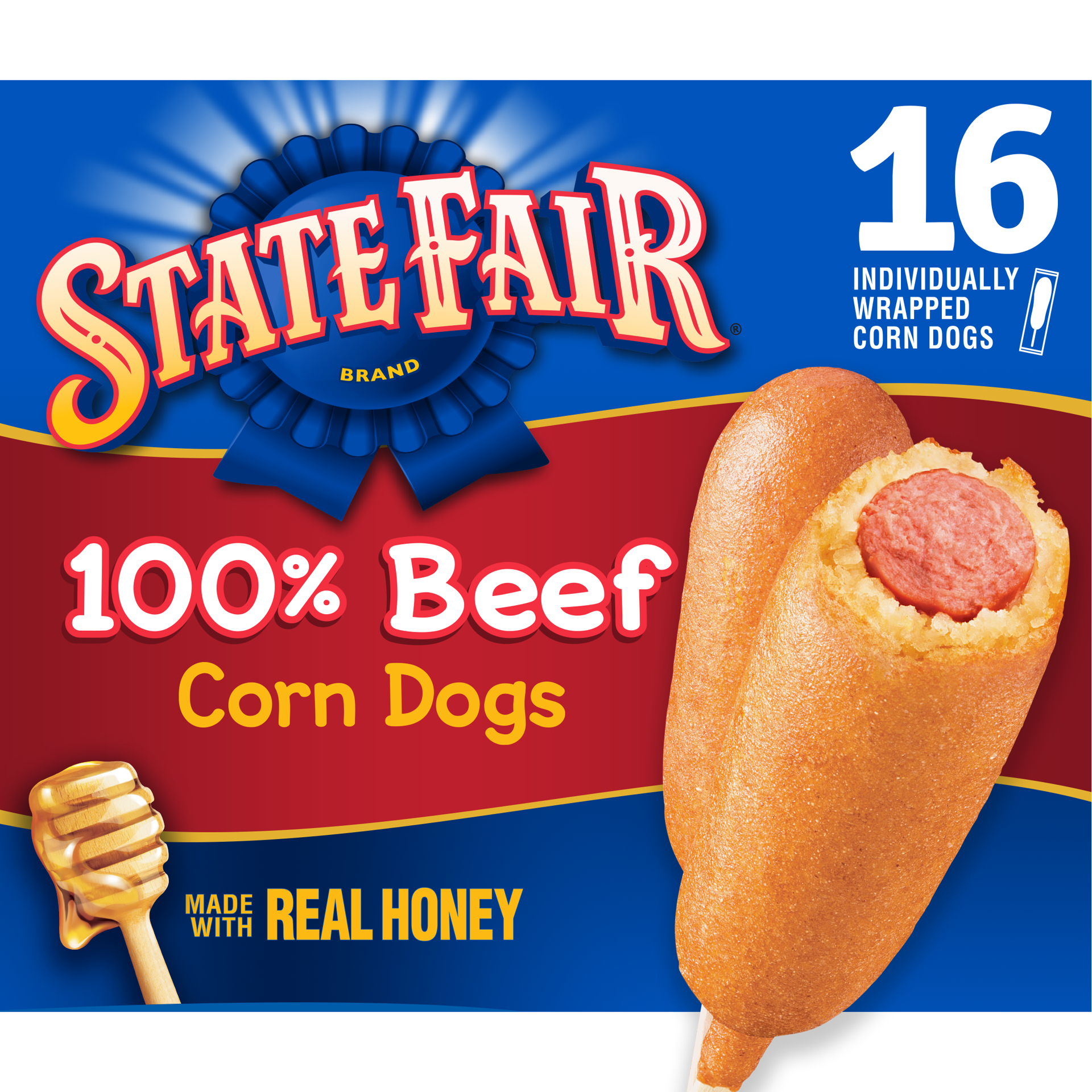 slide 1 of 9, State Fair Beef Corn Dogs, Individually Wrapped, Frozen, 16 Count, 1.21 kg