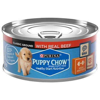 slide 1 of 1, Puppy Chow Purina Puppy Chow High Protein Pate Wet Puppy Food, With Real Beef, 5.5 oz