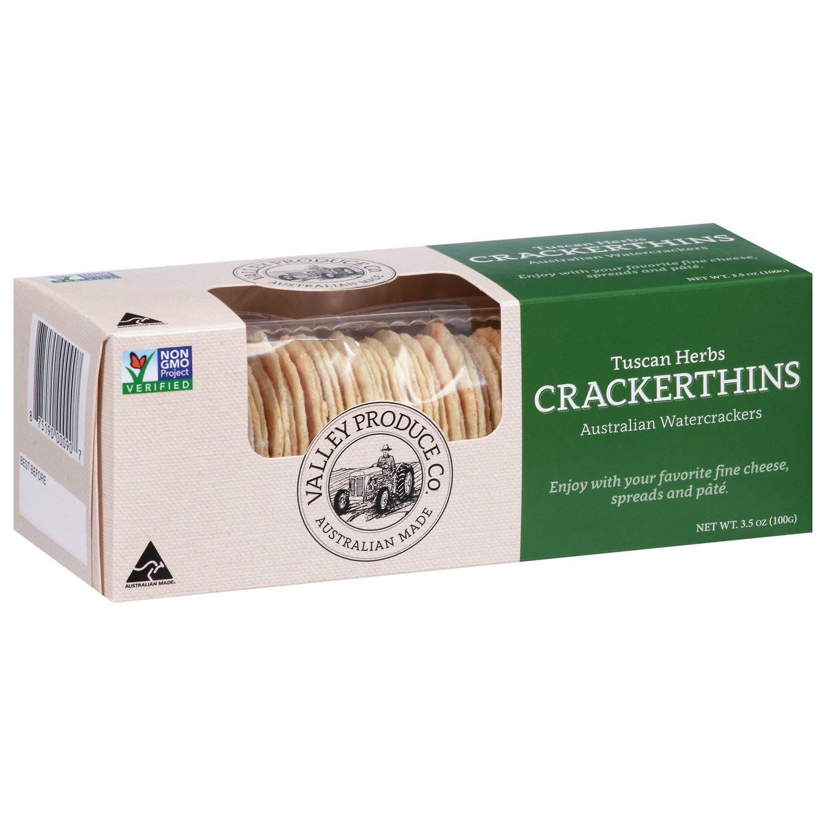 slide 4 of 14, Valley Produce Co. Tuscan Herbs Crackerthins 3.5 oz, 3.5 oz