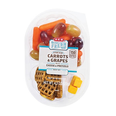 slide 1 of 1, H-E-B Ready, Fresh, Go! Carrot Grape Cheese and Pretzel, 4.3 oz