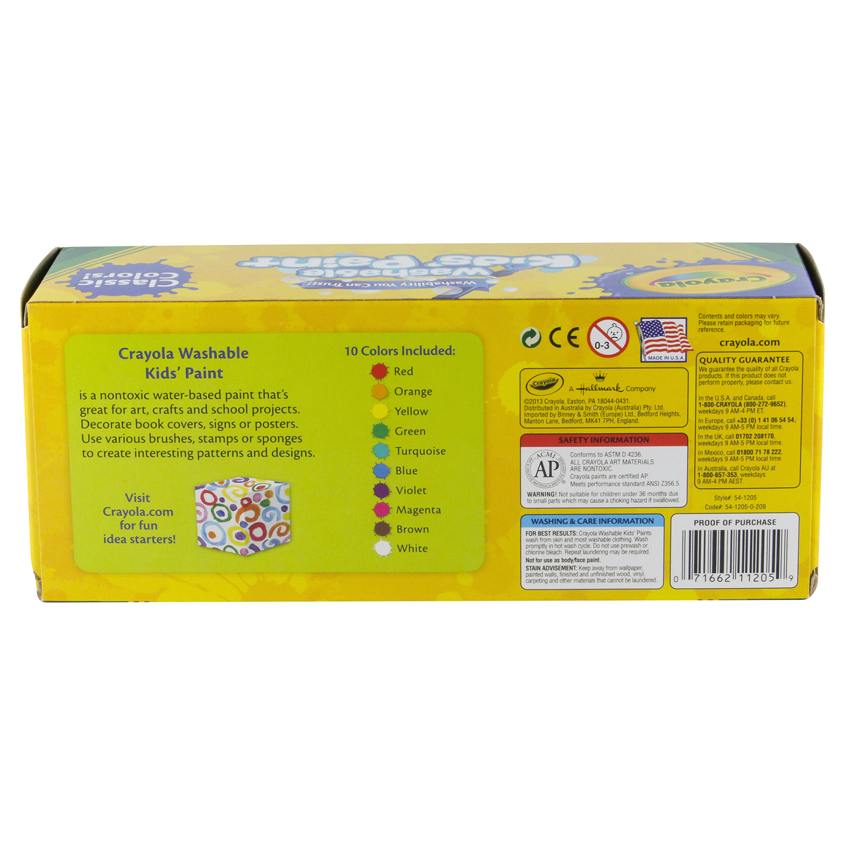 slide 7 of 32, Crayola Kids' Paint Washable Classic Colors, 10 ct; 2 oz
