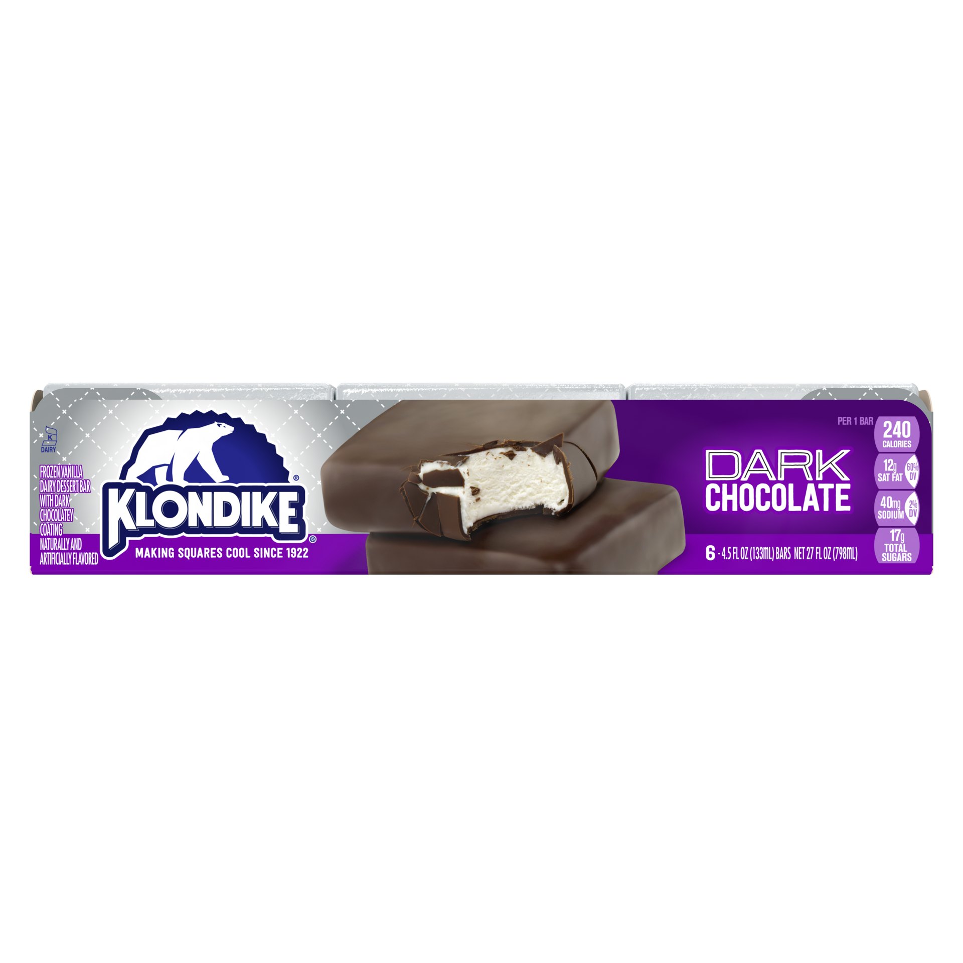 slide 4 of 5, Klondike Frozen Dairy Dessert Bars Dark Chocolate, 4.5 fl oz, 6 Count, 4.50 fl oz