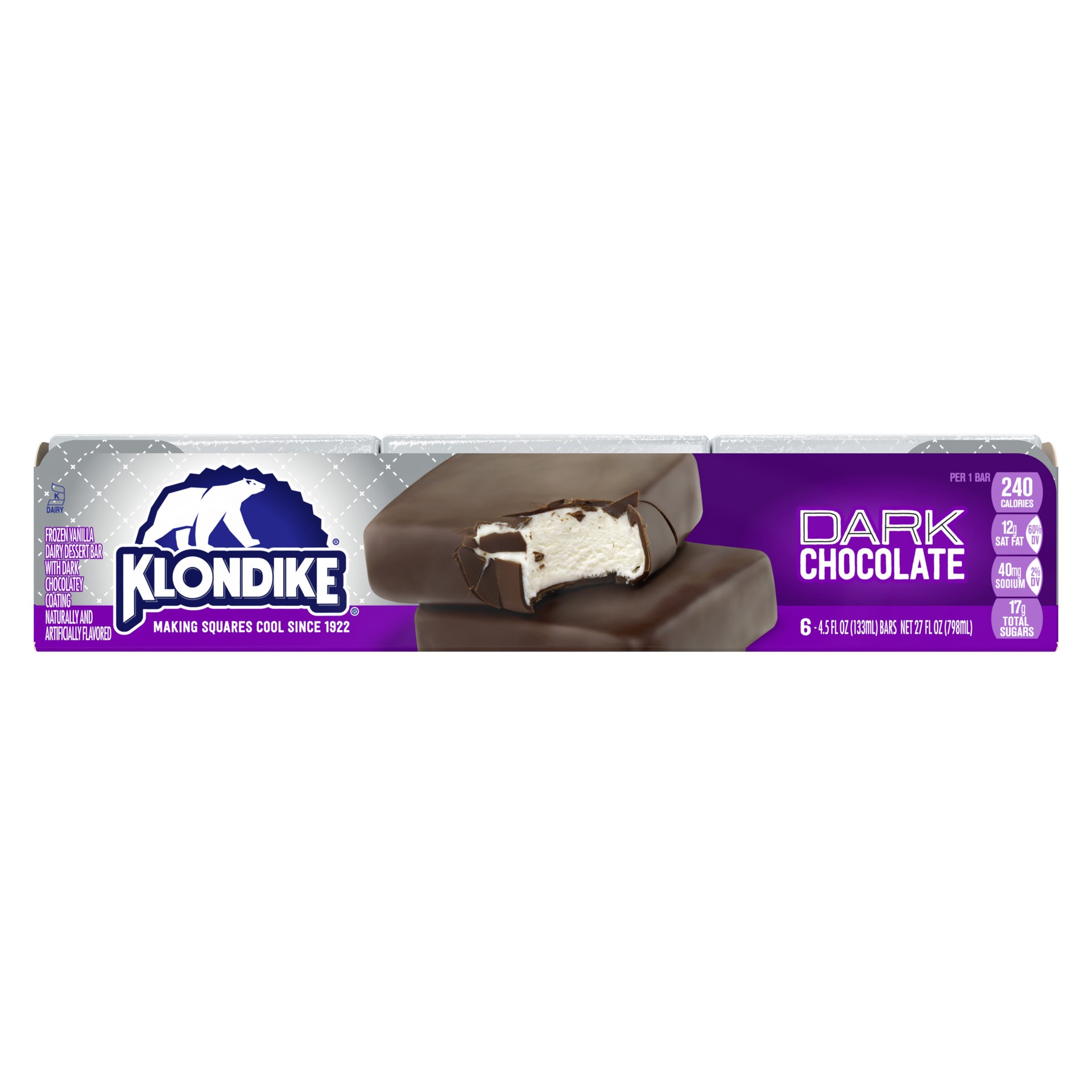 slide 1 of 5, Klondike Frozen Dairy Dessert Bars Dark Chocolate, 4.5 fl oz, 6 Count, 4.50 fl oz