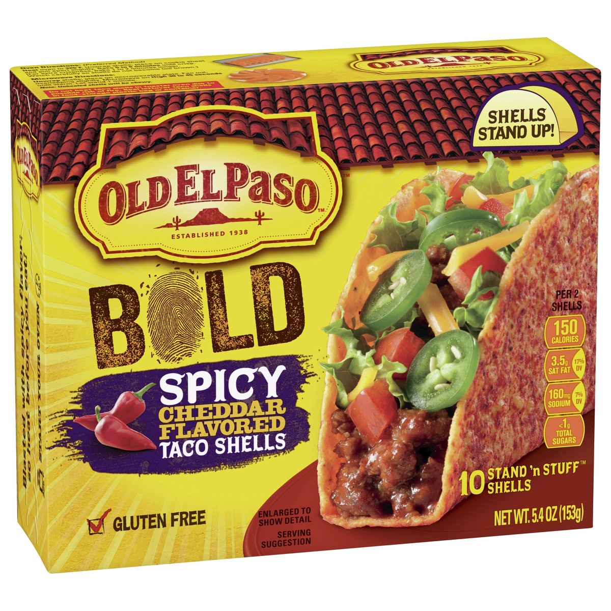 slide 9 of 9, Old El Paso Bold Spicy Cheddar Flavored Taco Shells 10 ea, 10 ct