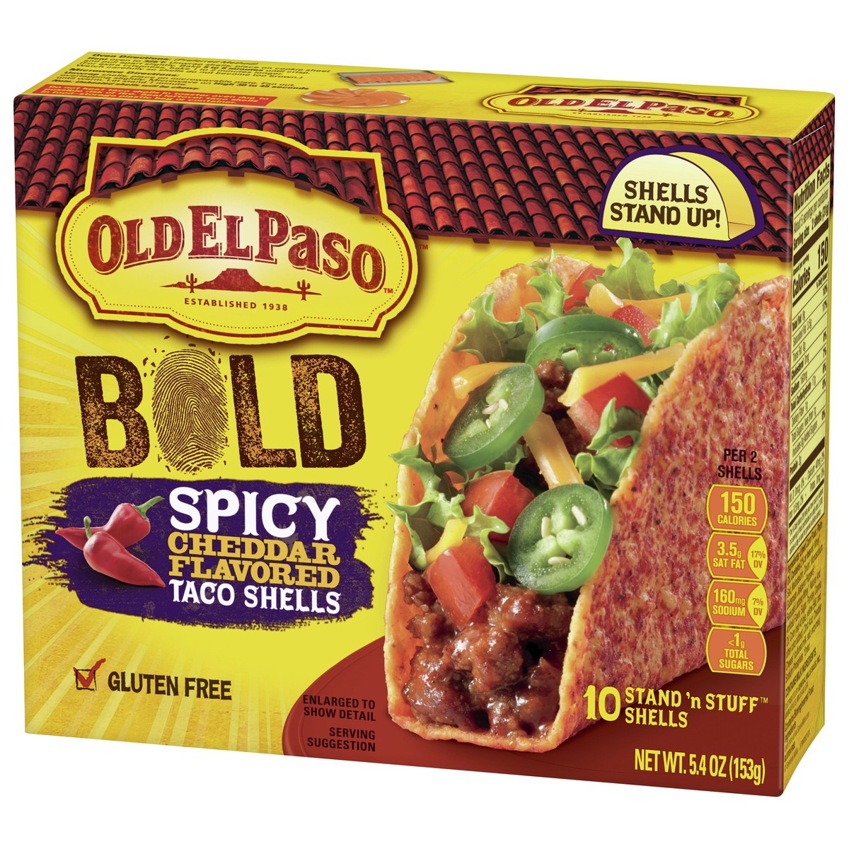 slide 8 of 9, Old El Paso Bold Spicy Cheddar Flavored Taco Shells 10 ea, 10 ct