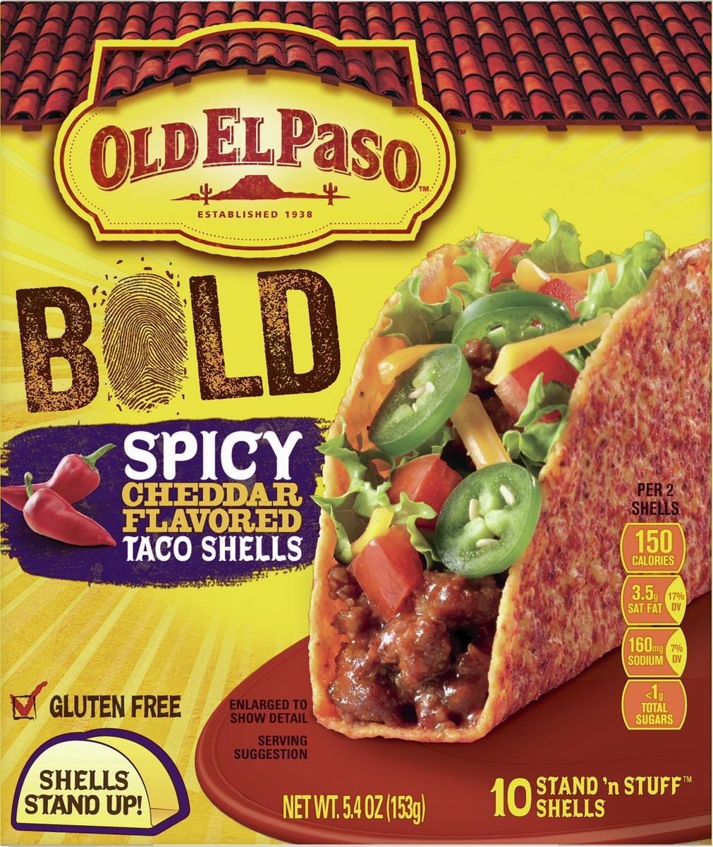 slide 5 of 9, Old El Paso Bold Spicy Cheddar Flavored Taco Shells 10 ea, 10 ct